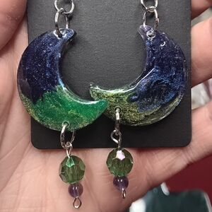 Elegant Green and Purple Crescent Earrings